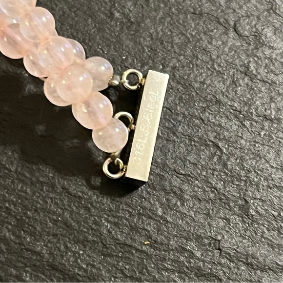 Pink Rose Quartz Beads and Stone Magnetic Stainless Steel Clasp 7.5” Bracelet - Picture 6 of 16